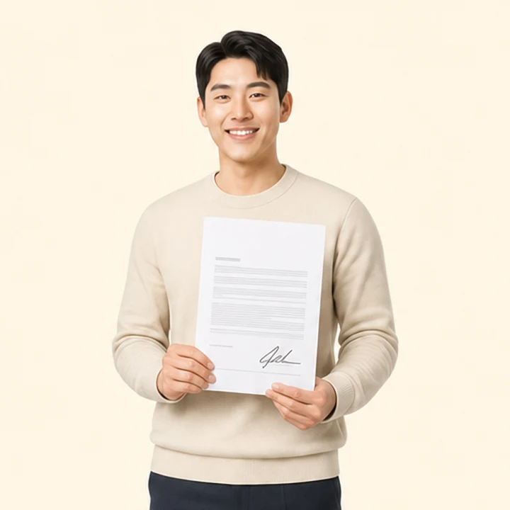 신용불량자 QM6 장기렌트카 서면 견적서를 들고 있는 고객